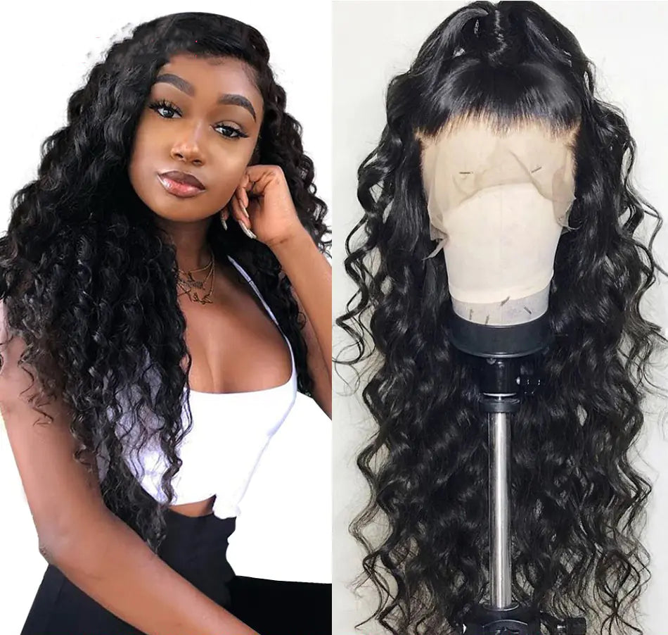 Chic Black Curly Front Lace Wig - Modern Fashion