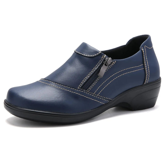 HJJ Casual Zip Loafers for Women - Comfortable Navy Office Shoes US 10