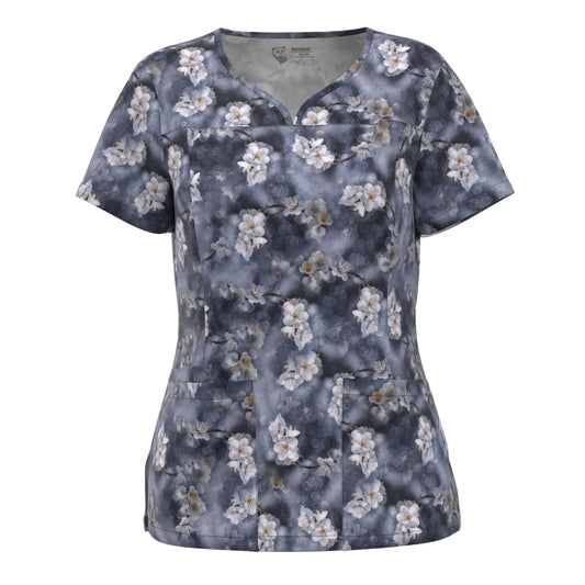 Pandamed Notch Neck Stretch Print Scrub Top