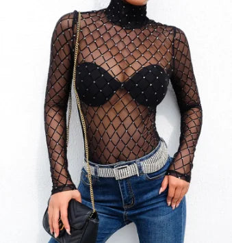 Elegant Sheer Turtleneck Blouse