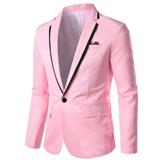 Men's One-Button Slim Business Blazer - Pink