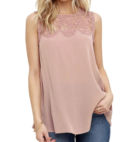 Chic Lace Chiffon Sleeveless Blouse