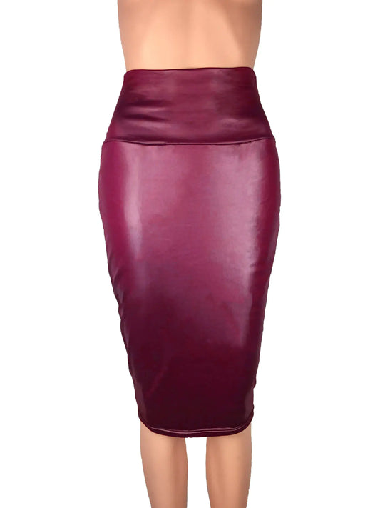 Curve-Hugging Midi Leather Skirt