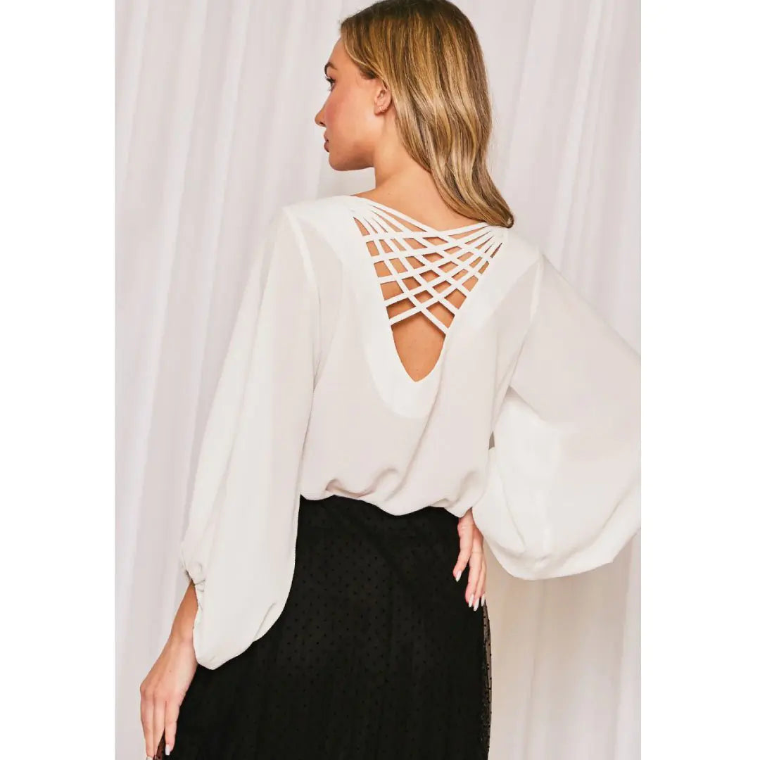 Crisscross Balloon Sleeve Blouse
