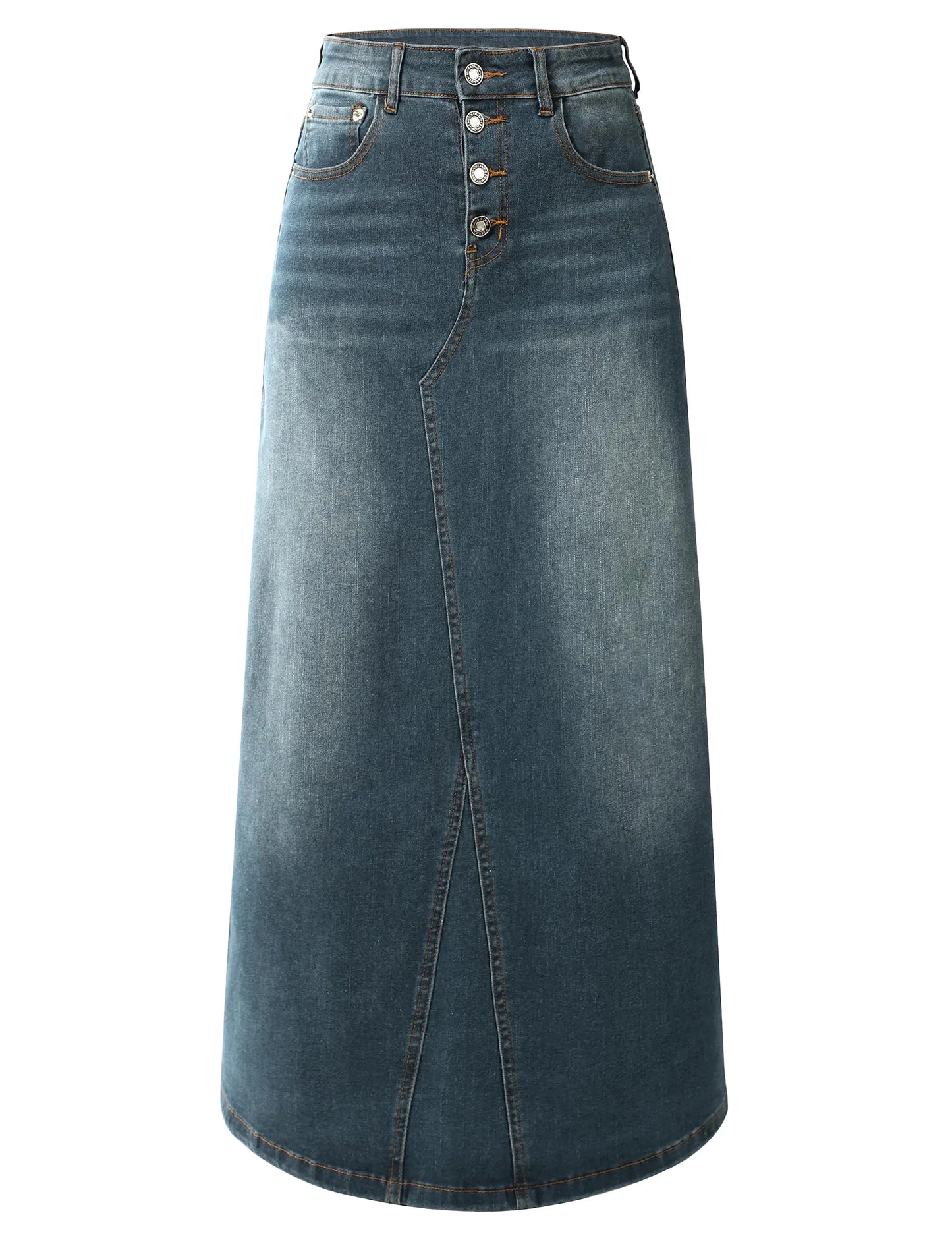 Chic Vintage High-Waisted Denim Maxi Skirt