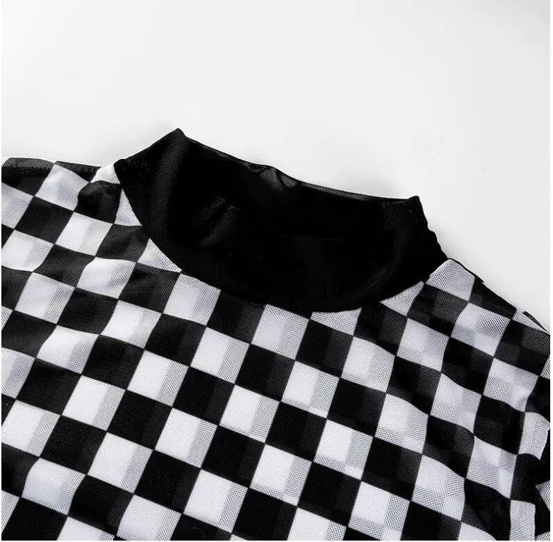 Sheer Checkered Elegance Top