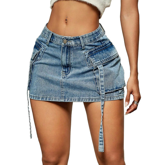 Y2K Denim Cargo Mini Skirt with Pockets