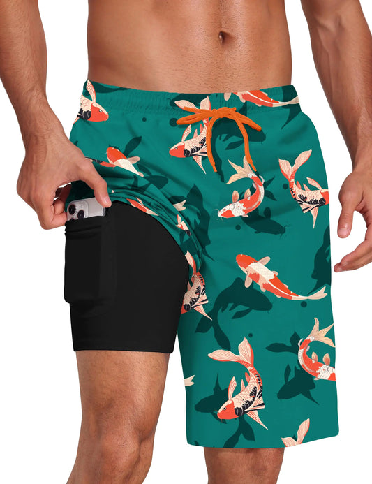 AquaFlex Mens Quick-Dry Swim Shorts with Compression Liner