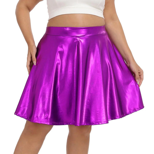 Plus Size Holographic Metallic Skirt - Purple 4X