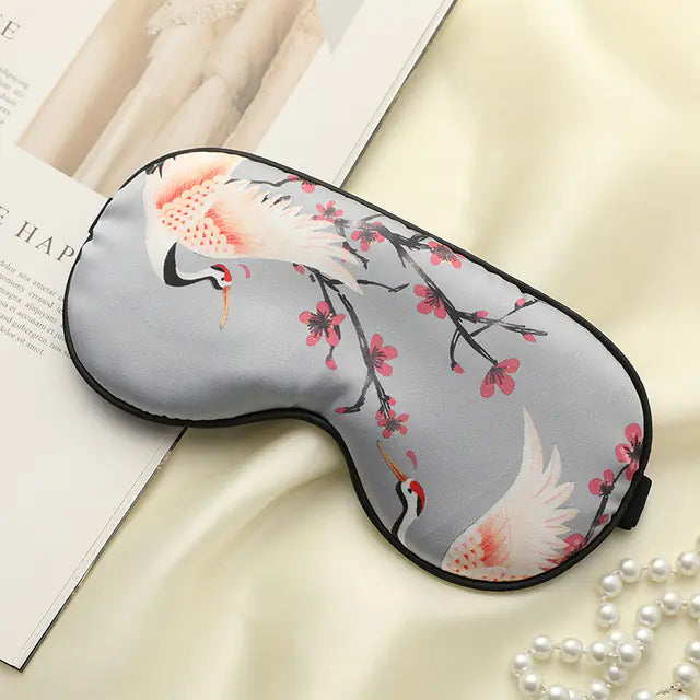 Luxury Silk Eye Mask - Crane Design