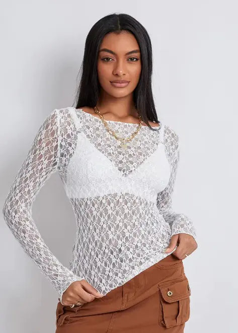 Ladies' Flowy Lace Mesh Blouse