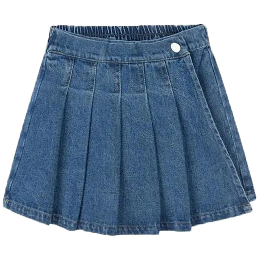 Blue Denim Pleated Skirt Shorts for Girls