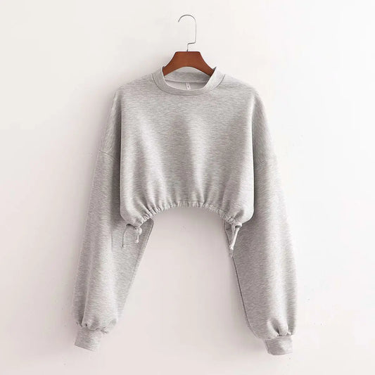 Chic Neoprene Lantern Sleeve Crop Top