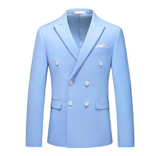 Men's Double-Breasted Suit Blazer - Slim Fit, Light Blue
