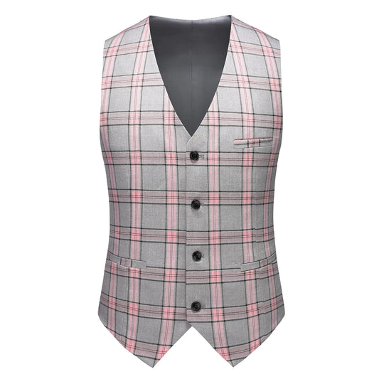 MOGU Men's Checkered Slim Fit Suit Set - Plaid Blazer, Vest & Pants