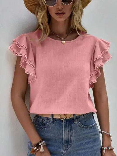 Chic Ruffle Lace Sleeve Top