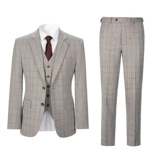 Men's Slim Fit Plaid 3-Piece Wedding Suit Set XL