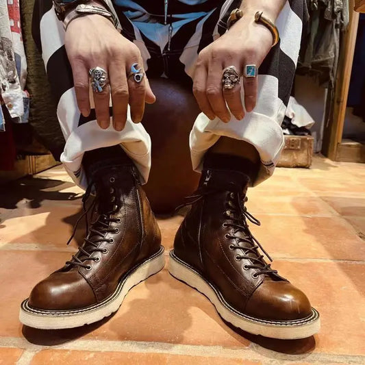 British Velvet Leather High-Top Boots