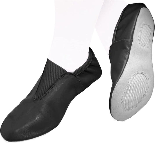 Adult Gymnastic Traction Shoes - Rubber-Sole Goat Leather Slippers (Size 8) Black