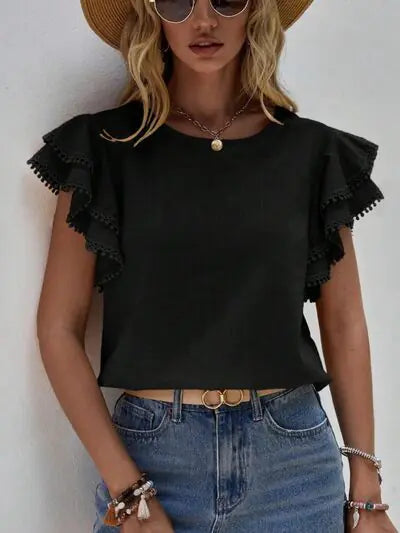 Chic Ruffle Lace Sleeve Top