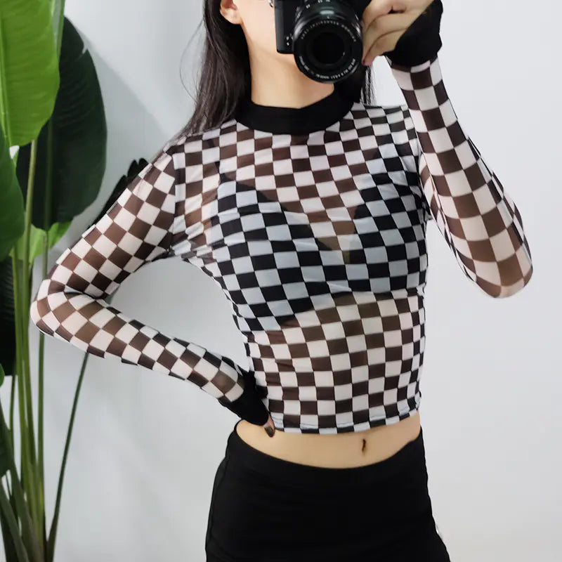 Sheer Checkered Elegance Top
