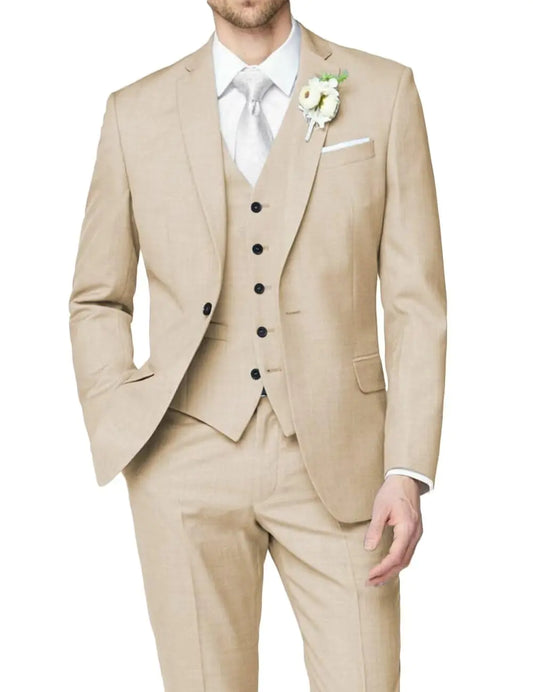 HUUTOE Men's Slim Fit 3-Piece Suit in Beige
