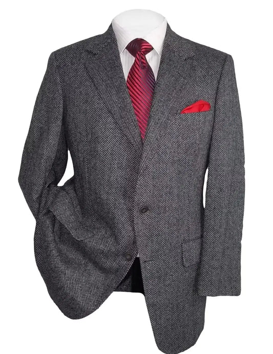 Tall Men's Slim Fit Herringbone Tweed Blazer 4XL