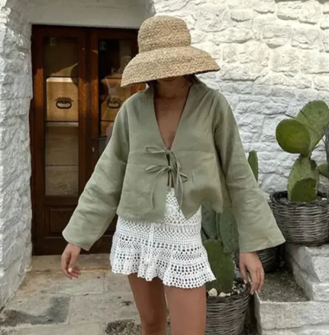 Chic Bell Sleeve V-Neck Blouse