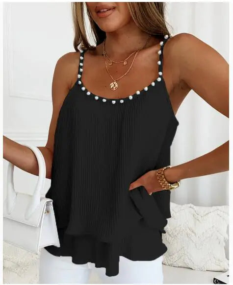 Chic Pearl Pleated Tank