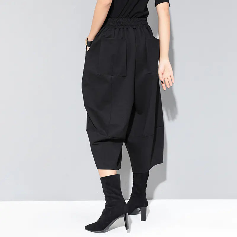 Chic Wide-Leg Black Casual Trousers