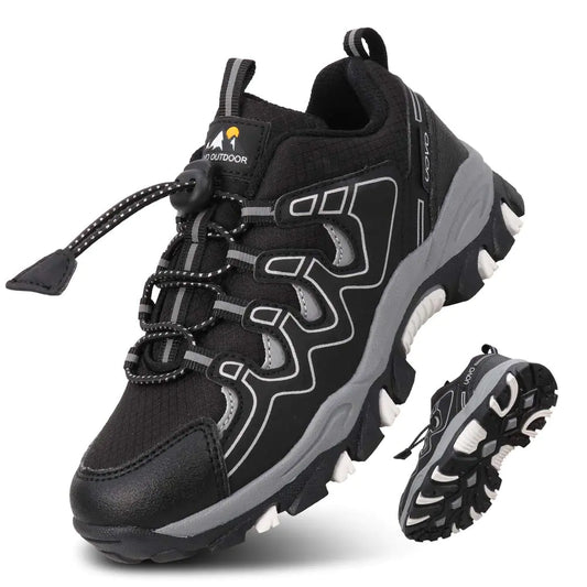 Eggseed Boys Shoes Boys Sneakers Light Weight Outdoor Shoes Non-Slip Boys Water Resistant Hiking Shoes Rubber Children Casual Shoes Breathable FitnessBig Kids Shoes Size 7 Black Silver