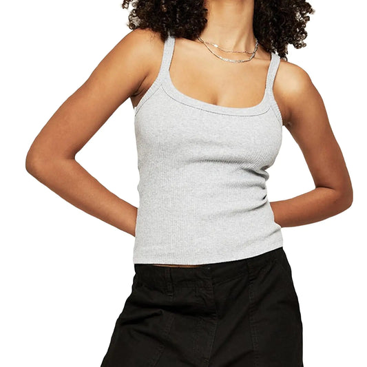 Women's Slim-Fit Ribbed Cami Top - Sleeveless Crop (Grey)
