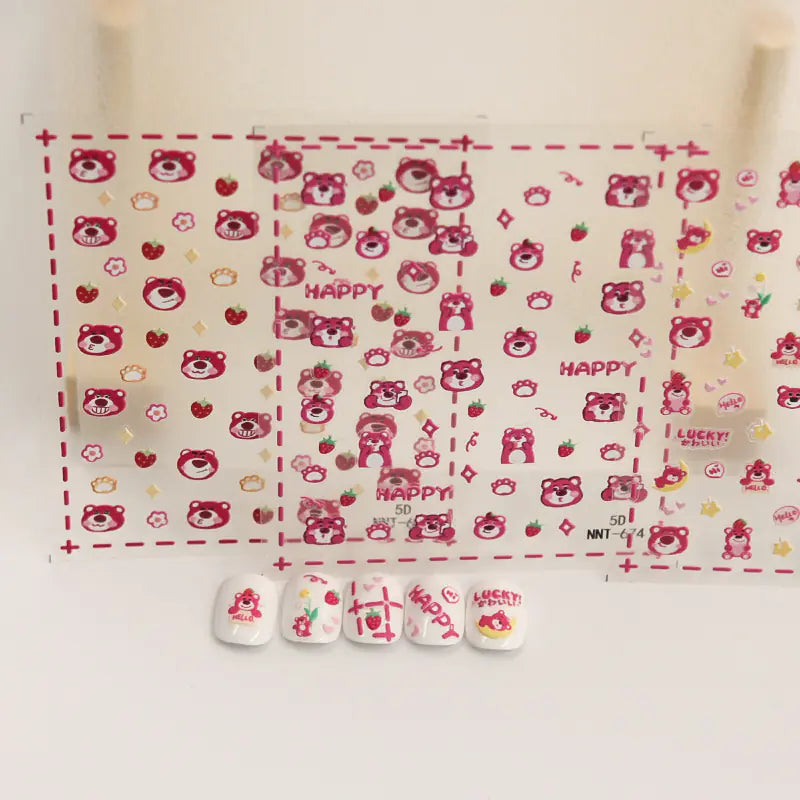 Strawberry Bear 5D Manicure Stickers