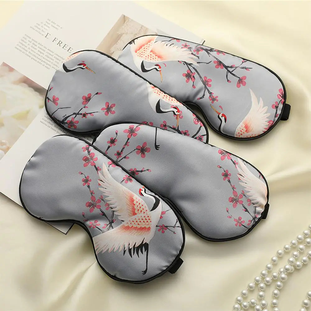 Luxury Silk Eye Mask - Crane Design