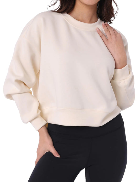 YUNOGA Womens Casual Crewneck Cropped Sweatshirt - XS Antique White