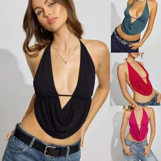 Lace-Up Halter Crop Blouse