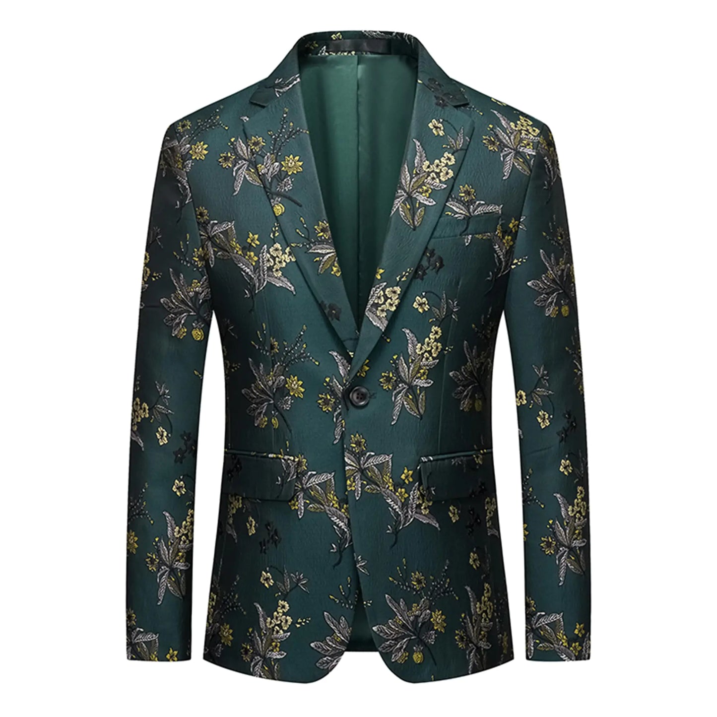 FLORAMEN Dark Green Paisley Blazer – Slim Fit Party Jacket
