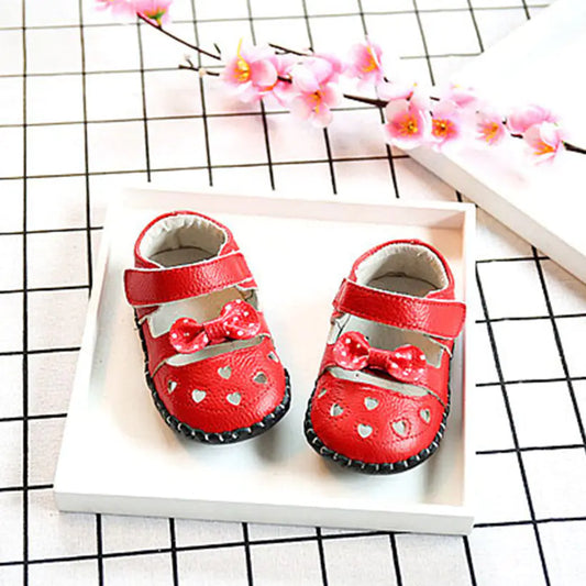 Spring Elegance Leather Baby Shoes with Bow