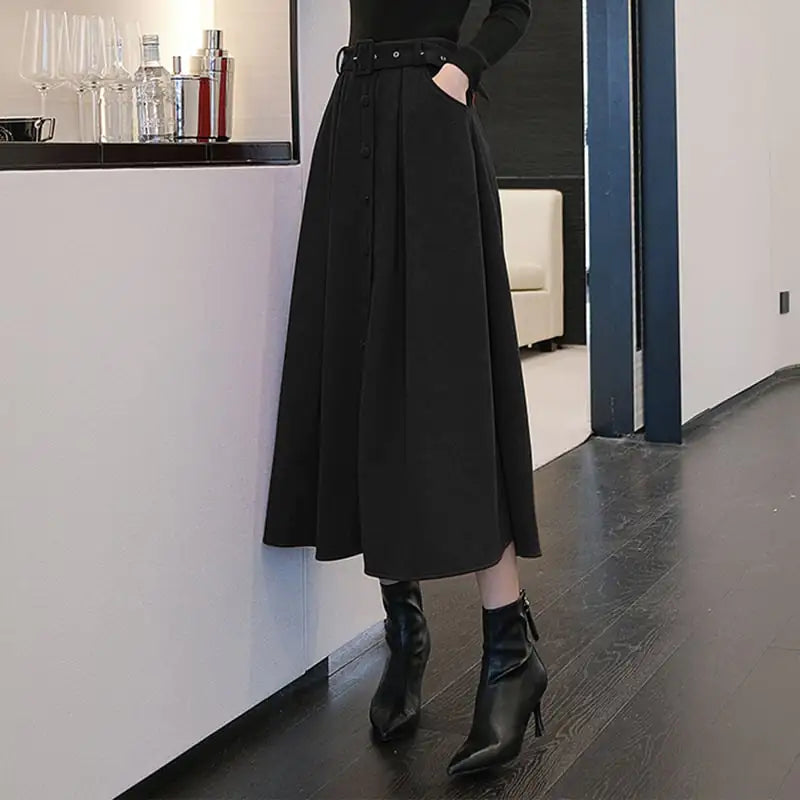 Woolen A-Line Pleated Skirt
