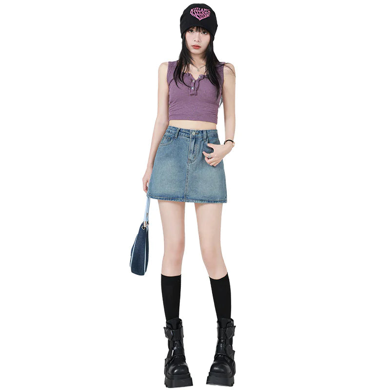 High-Rise A-Line Denim Skirt