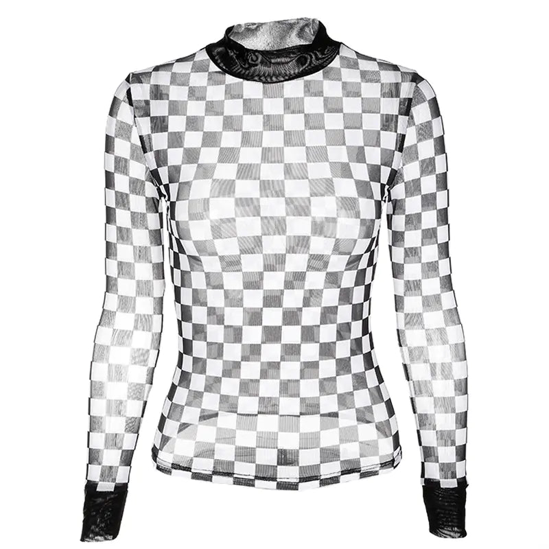 Sheer Checkered Elegance Top