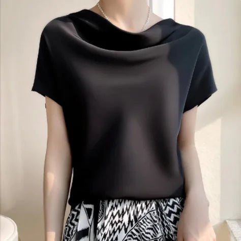 Satin Silk Short-Sleeve Blouse
