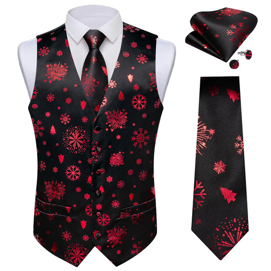 DiBanGu Festive Black Suit Vest & Tie Set for Men