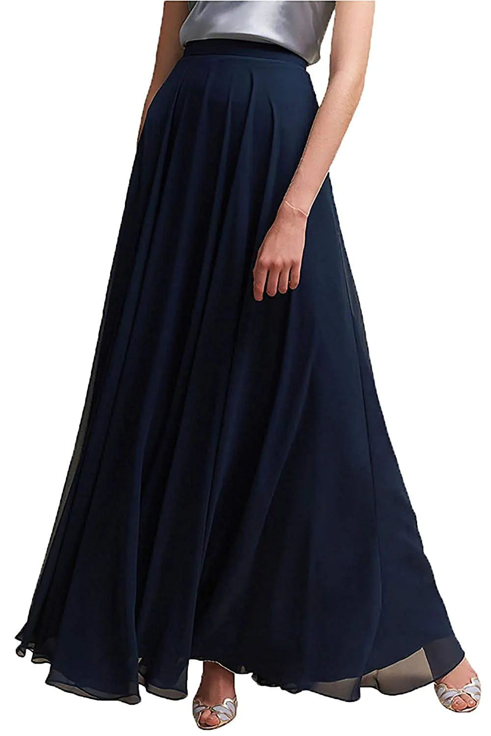 Elegant Navy Maxi Chiffon Skirt - Elastic Waist 5XL