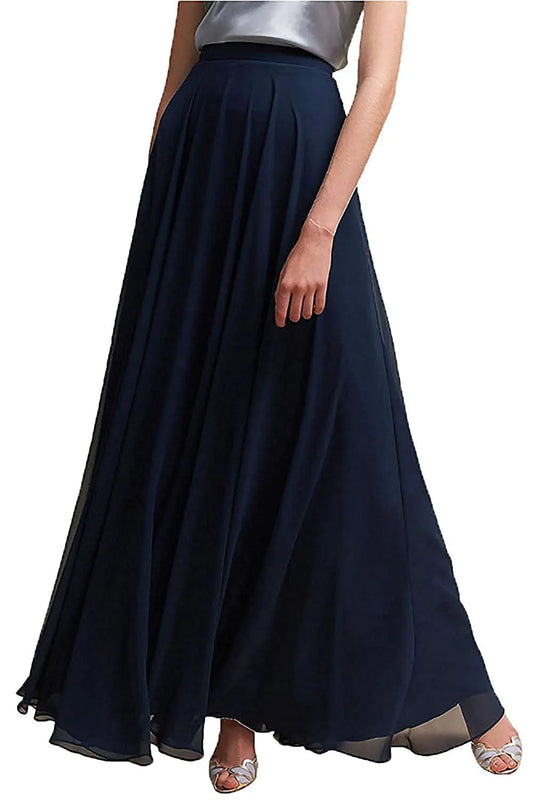 Elegant Navy Maxi Chiffon Skirt - Elastic Waist 5XL