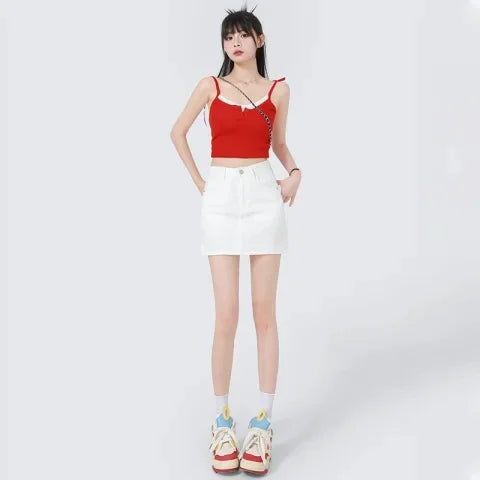 High-Rise A-Line Denim Skirt