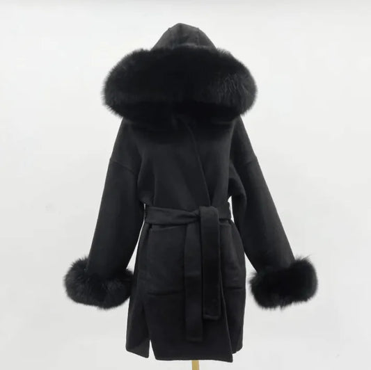 Woolen Fur-Collar Coat