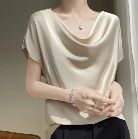 Satin Silk Short-Sleeve Blouse