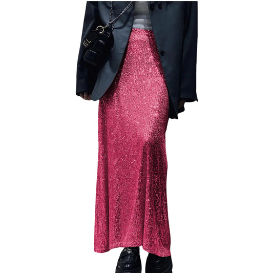 JUMISEE Women's High Waist Sequin Midi Skirt for Evening Parties