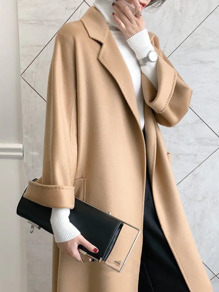 Camel Luxe Cashmere Wrap Coat